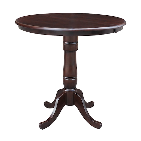 International Concepts Round 36 in Rd Top Pedestal Table, 12 in Leaf, 34.9 inH, Counter Height, Rich Mocha, 36 in W, 48 in L K15-36RXT-6B